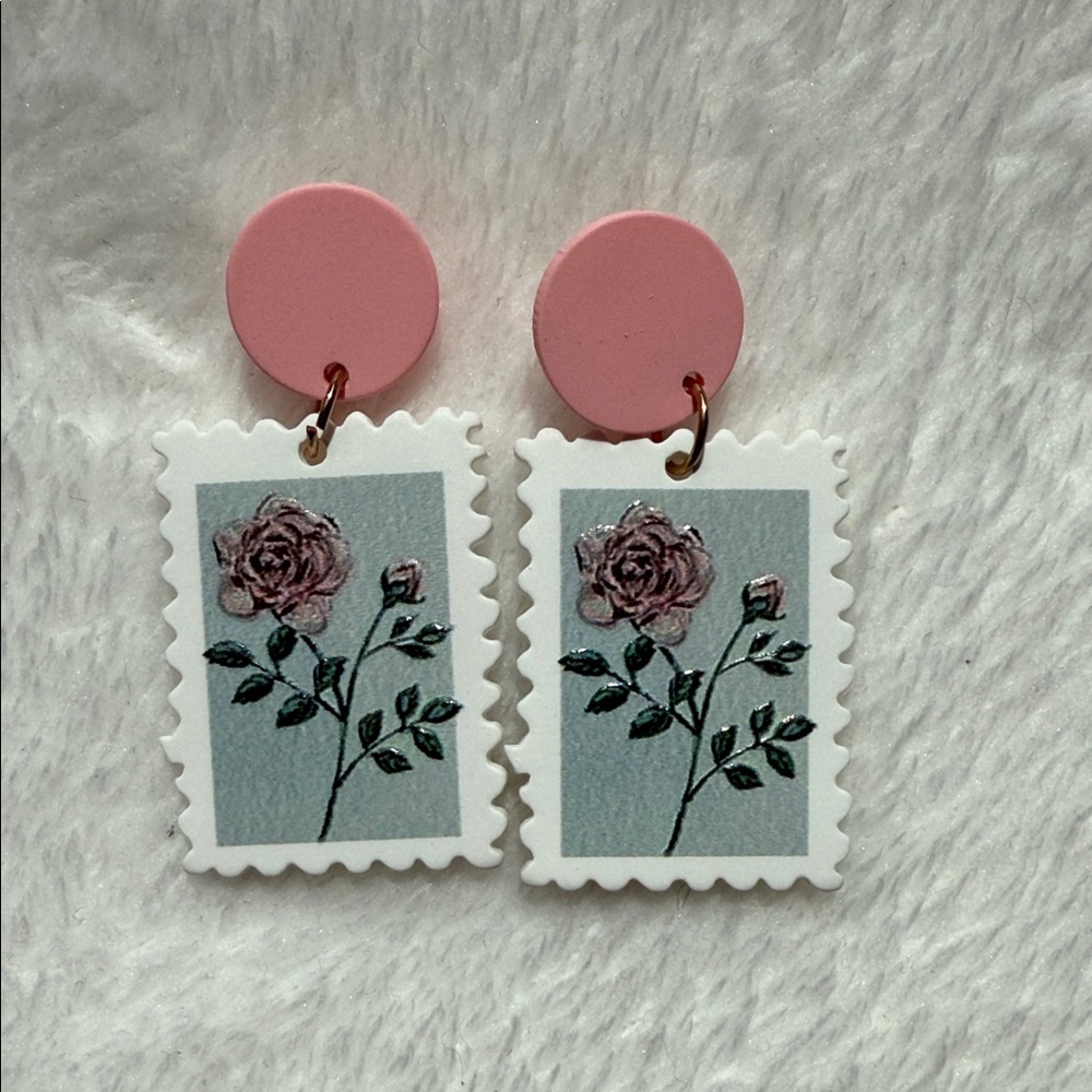 Pink and White Floral Earrings